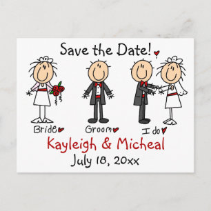 Stick Figure Save the Date! Announcement Postcard