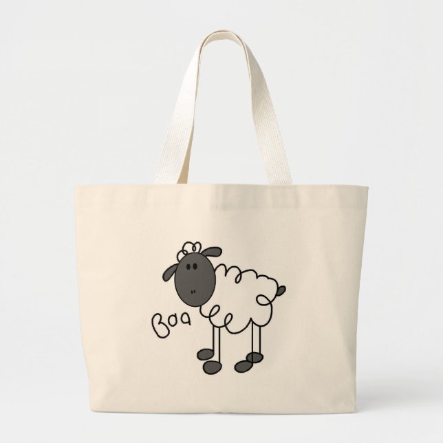 Stick Figure Sheep Tshirts and Gifts Large Tote Bag (Front)