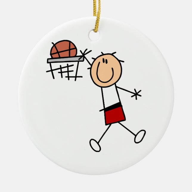 Stick Figure Slam Dunk T-shirts and Gifts Ceramic Tree Decoration (Front)