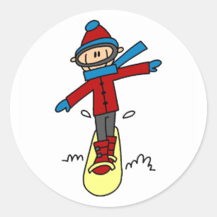 Stick Figure Snowboarding Classic Round Sticker