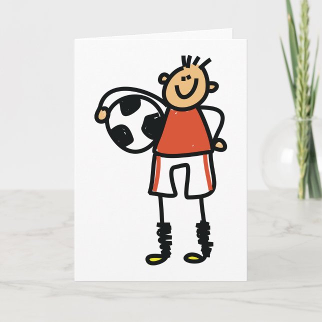 Stick Figure Soccer Boy Football Player Card (Front)