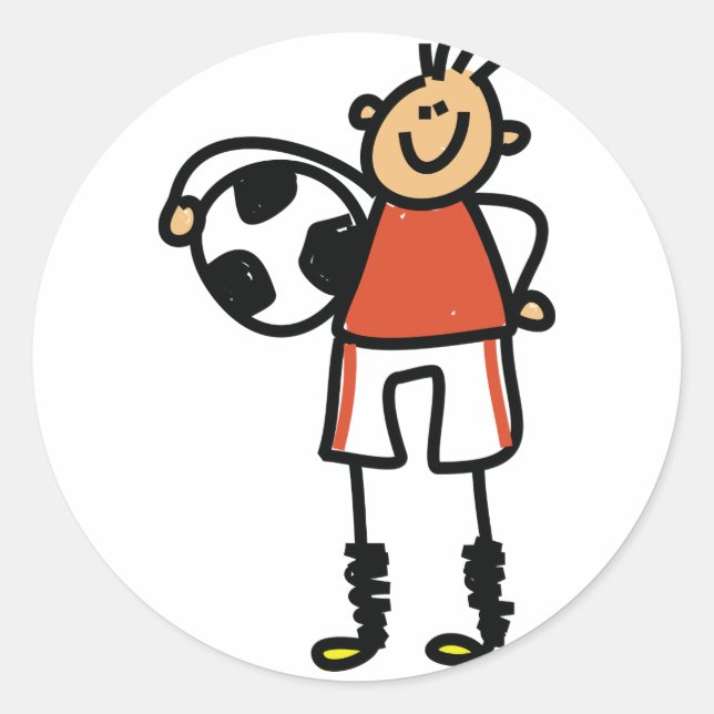 Stick Figure Soccer Boy Football Player Classic Round Sticker (Front)
