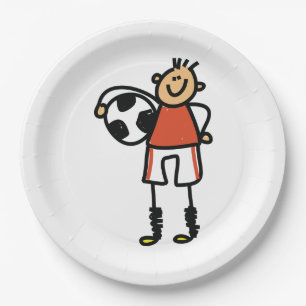 Stick Figure Soccer Boy Football Player Paper Plate