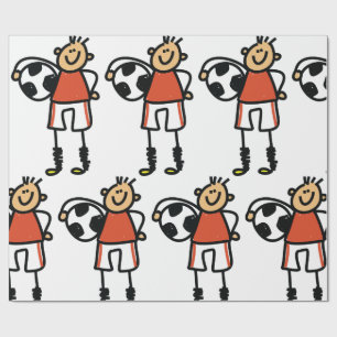 Stick Figure Soccer Boy Football Player Wrapping Paper