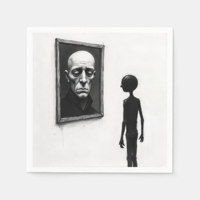 Stick Figure Staring a Bald Man Portrait Napkin (Front)