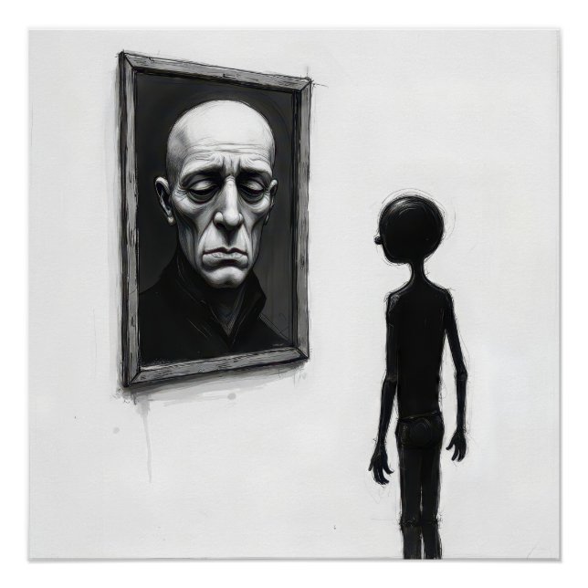 Stick Figure Staring a Bald Man Portrait Poster (Front)