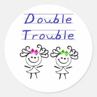 Stick Figure Twin girls Classic Round Sticker