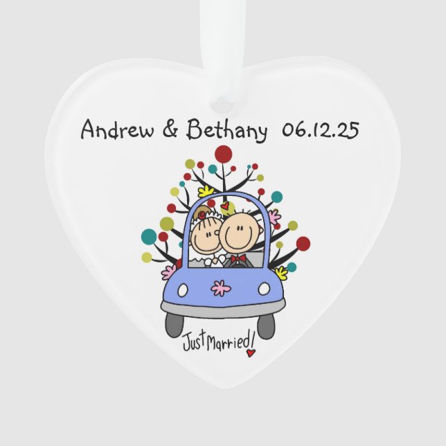 Stick Figure Wedding Couple Acrylic Ornament (Front)