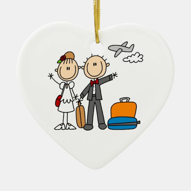 Stick Figure Wedding Honeymoon T-shirts and Gifts Ceramic Tree Decoration (Front)
