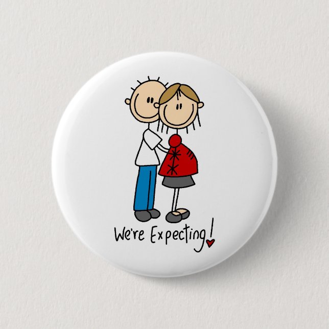 Stick Figure We're Expecting 6 Cm Round Badge (Front)
