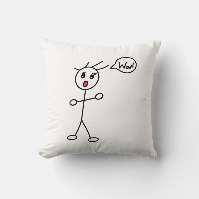 Stick Figure WoW Surprised Black and White Cushion (Front)