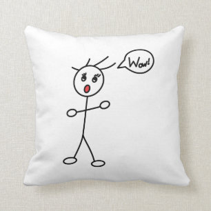 Stick Figure WoW Surprised Black and White Cushion