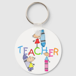 Stick Figures Crayons Teacher Tshirts and Gifts Key Ring