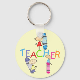 Stick Figures Crayons Teacher Tshirts and Gifts Key Ring