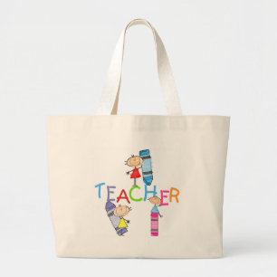 Stick Figures Crayons Teacher Tshirts and Gifts Large Tote Bag