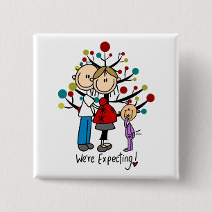 Stick Figures Expectant Parents Girl 15 Cm Square Badge