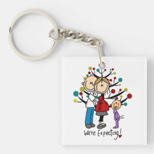 Stick Figures Expectant Parents Girl Key Ring