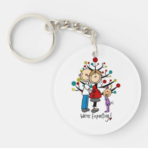 Stick Figures Expectant Parents Girl Key Ring
