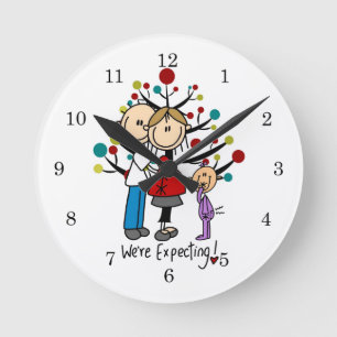 Stick Figures Expectant Parents Girl Round Clock