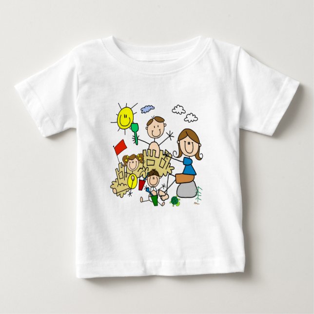 Stick Figures Family Beach Fun Baby T-Shirt (Front)