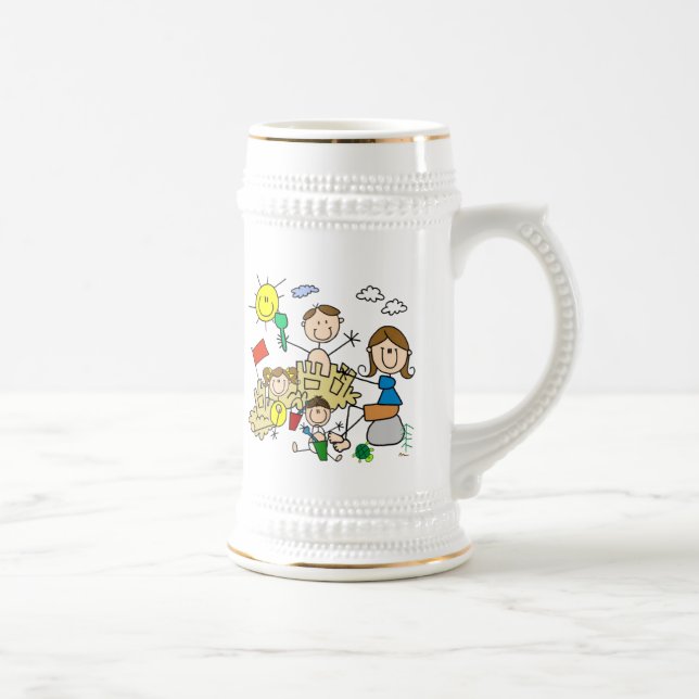 Stick Figures Family Beach Fun Beer Stein (Right)