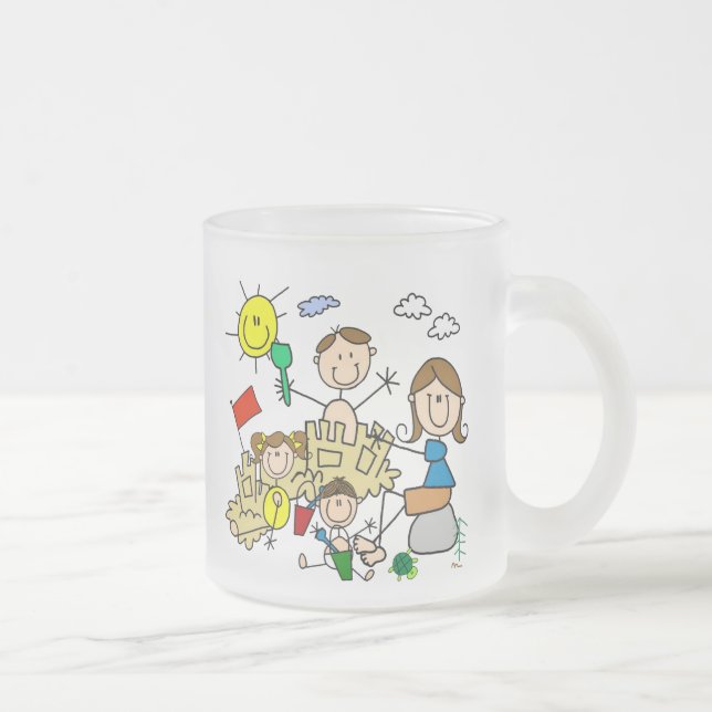 Stick Figures Family Beach Fun Frosted Glass Coffee Mug (Right)