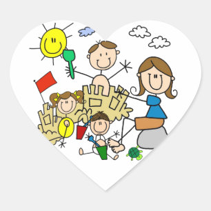Stick Figures Family Beach Fun Heart Sticker
