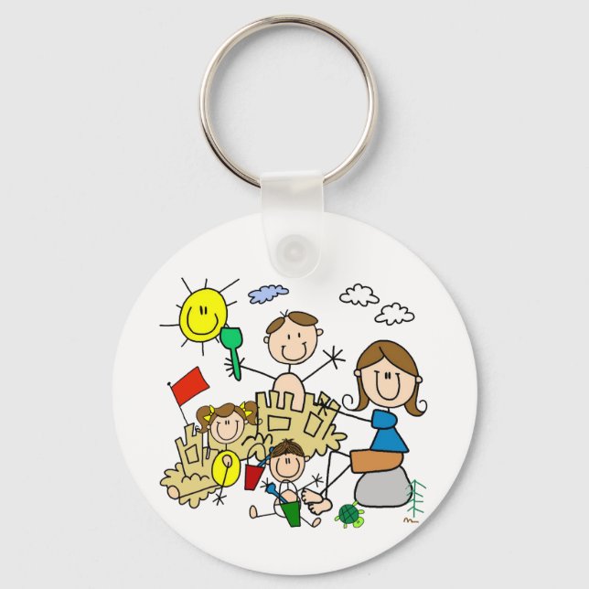 Stick Figures Family Beach Fun Key Ring (Front)