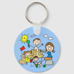 Stick Figures Family Beach Fun Key Ring