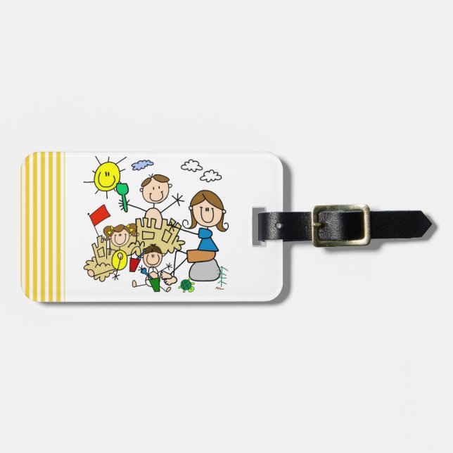 Stick Figures Family Beach Fun Luggage Tag (Front Horizontal)