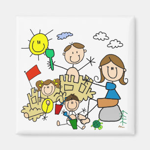 Stick Figures Family Beach Fun Magnet