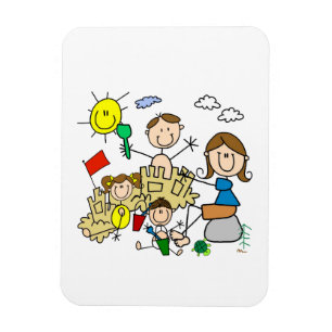 Stick Figures Family Beach Fun Magnet