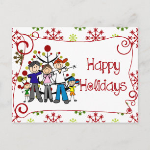 Stick Figures Family Happy Holidays Postcard