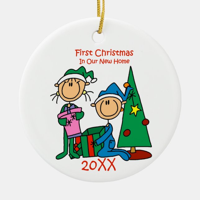 Stick Figures First Christmas New Home Ornament (Front)