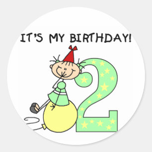 Stick Girl 2nd Birthday Tshirts and Gifts Classic Round Sticker