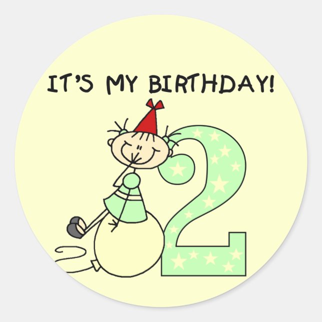 Stick Girl 2nd Birthday Tshirts and Gifts Classic Round Sticker (Front)