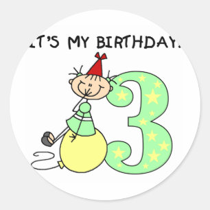 Stick Girl 3rd Birthday Tshirts and Gifts Classic Round Sticker