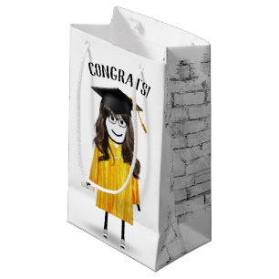 Stick Girl Graduate with Black Cap and Diploma Small Gift Bag