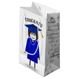 Stick Girl Graduate with Blue Cap and Diploma Small Gift Bag