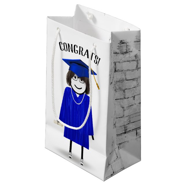 Stick Girl Graduate with Diploma   Small Gift Bag (Front Angled)
