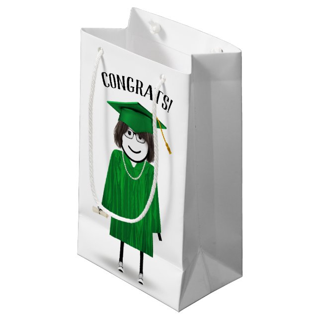 Stick Girl Graduate with Diploma Small Gift Bag (Front Angled)