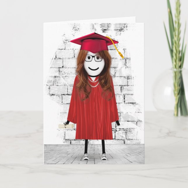 Stick Girl Graduate with Hair and Diploma  Card (Front)