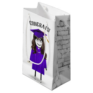 Stick Girl Graduate with Purple Cap and Diploma  Small Gift Bag