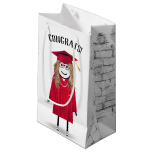 Stick Girl Graduate with Red Cap and Diploma Small Gift Bag