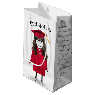 Stick Girl Graduate with Red Cap and Diploma Small Gift Bag