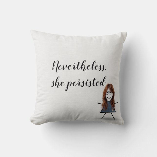 Stick Girl in Denim Dress with Quote Cushion (Front)
