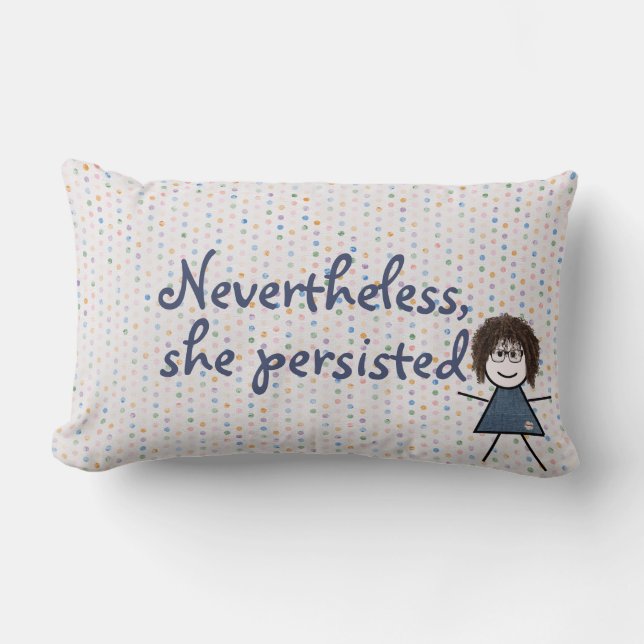 Stick Girl in Denim Dress with Quote  Lumbar Cushion (Front)
