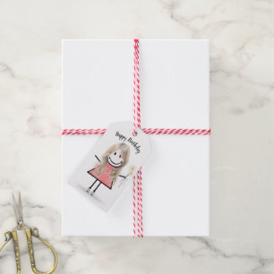 Stick Girl in Gingham Dress   Gift Tags