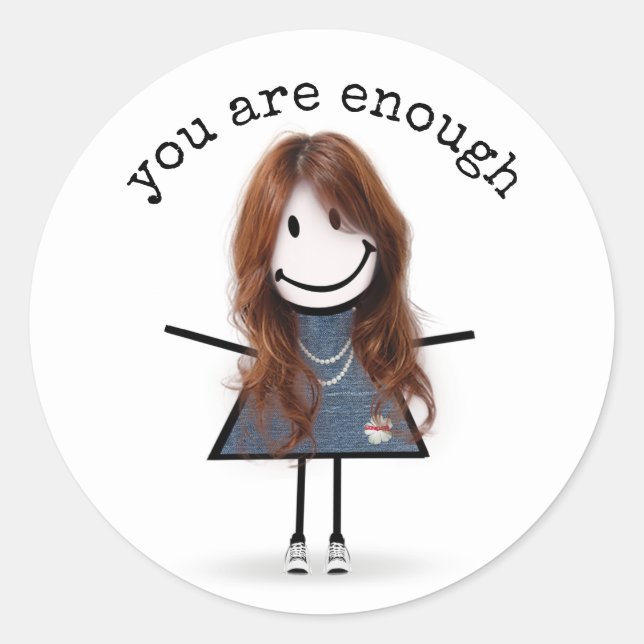 Stick Girl In Sneakers with Quote  Classic Round Sticker (Front)