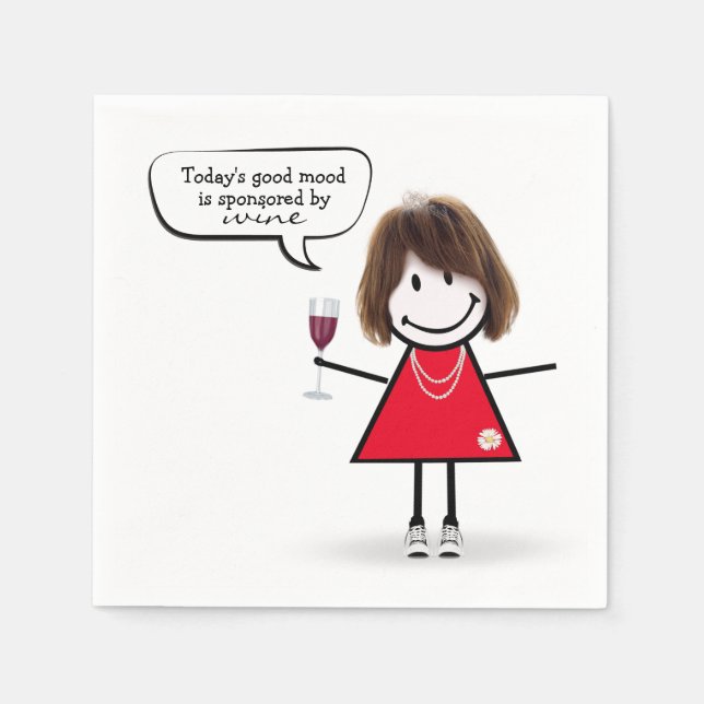 Stick Girl in Sneakers with Wine Napkin (Front)